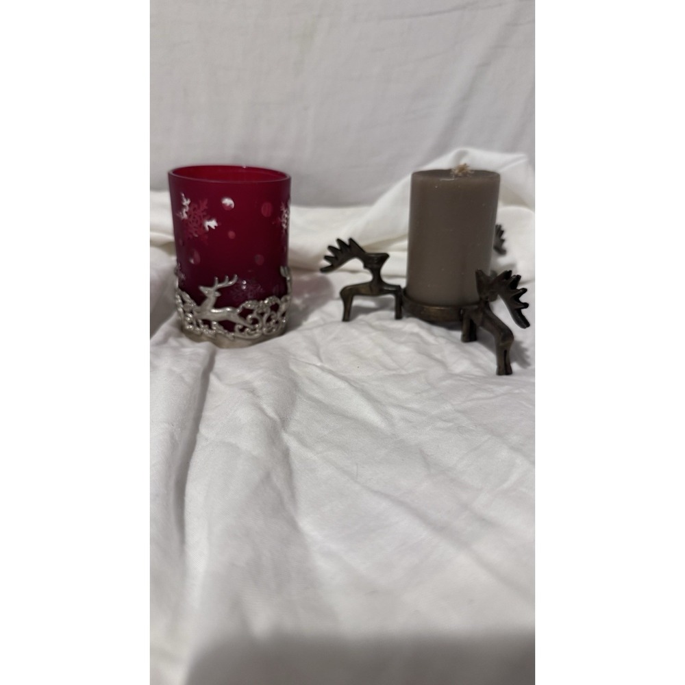 Vtg Christmas Candle Holders Reindeer Small Room Decor